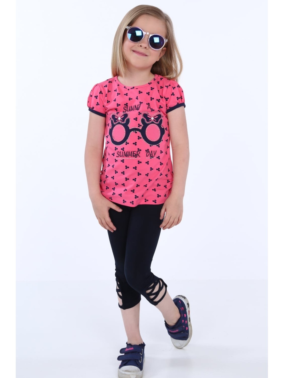 Girls\' blouse with patterns, amaranth NDZ8197 - Online store - Boutique